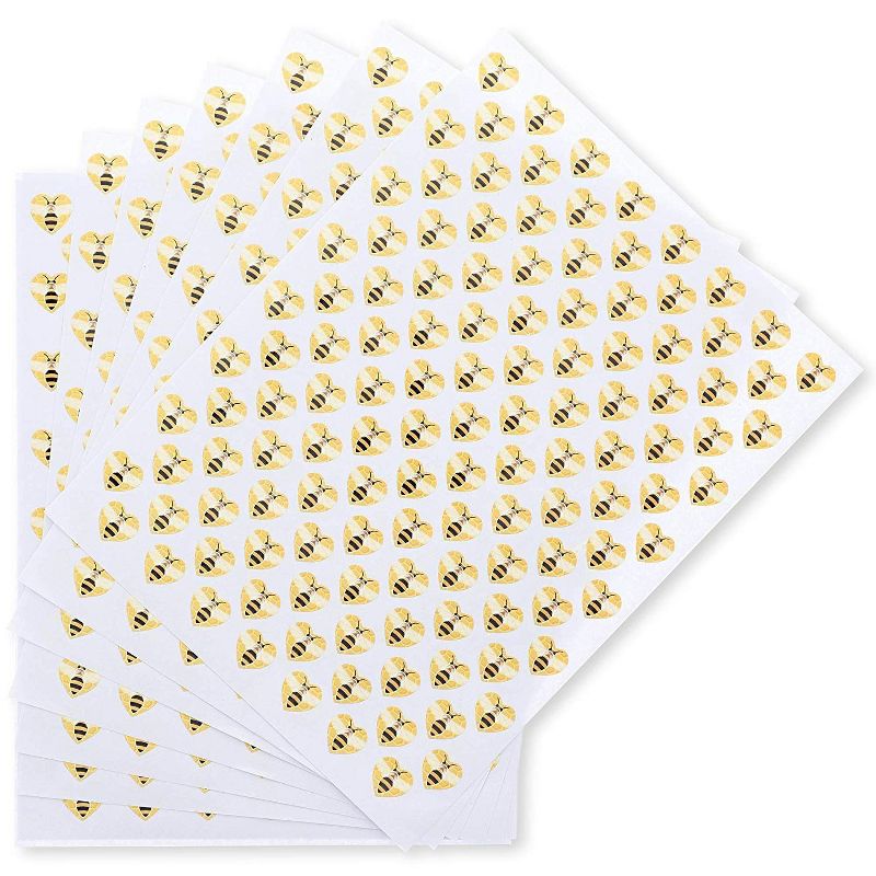 1050 Count Heart Shaped Bee Stickers 1 inch Colorful Bee Adhesive Labels Sheets for Kids, Party Favor Bags, Decoration, Baby Shower, Greeting Cards