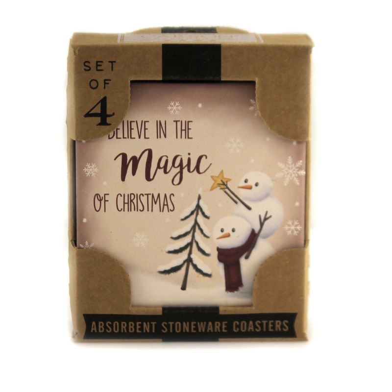 Tabletop 4.0" Believe In Magic Coasters Snowman St/4 Star Tree Carson Home Accents  -  Coasters
