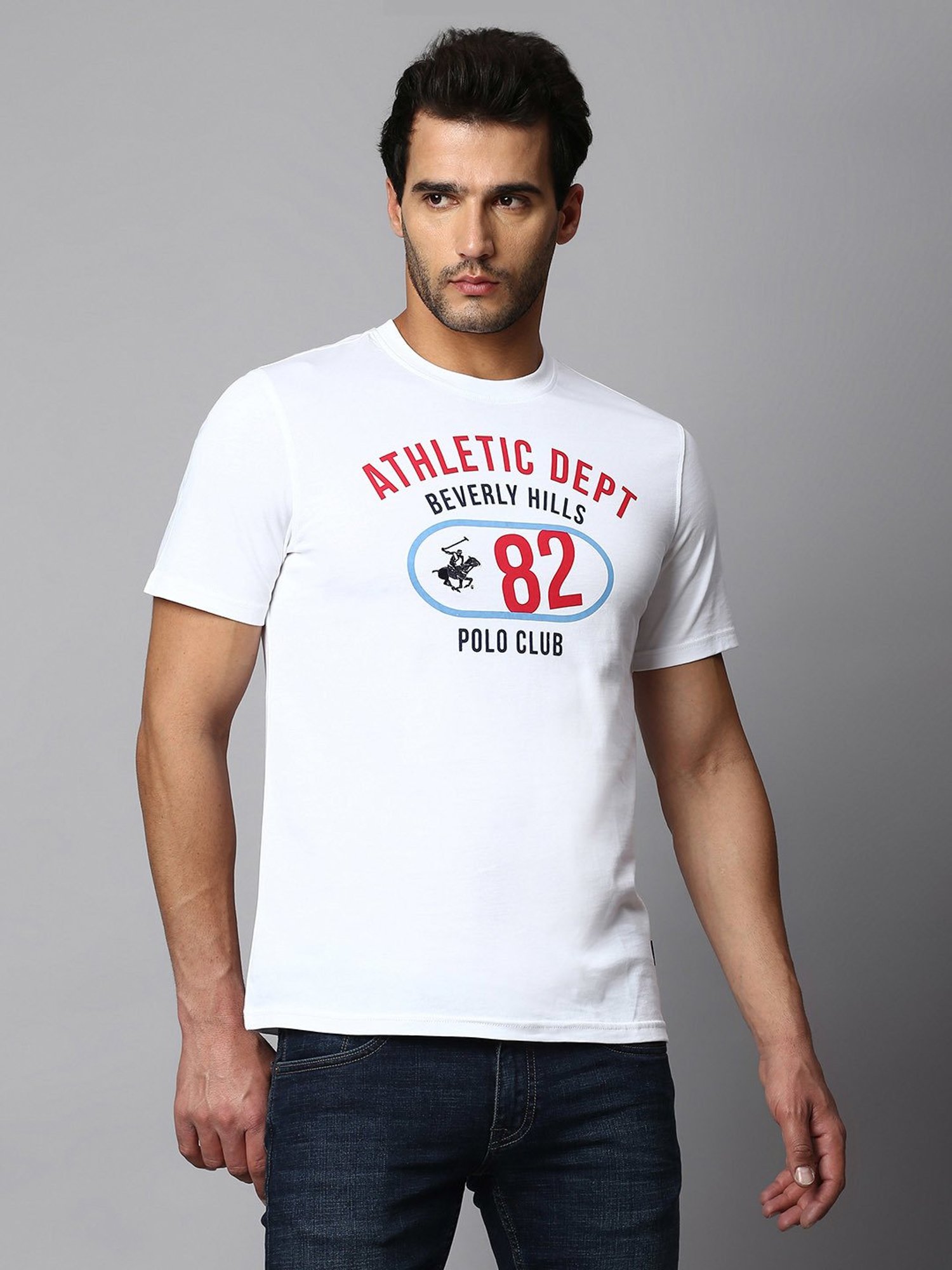 Beverly Hills Polo Club White Regular Fit Cotton Crew T-Shirt