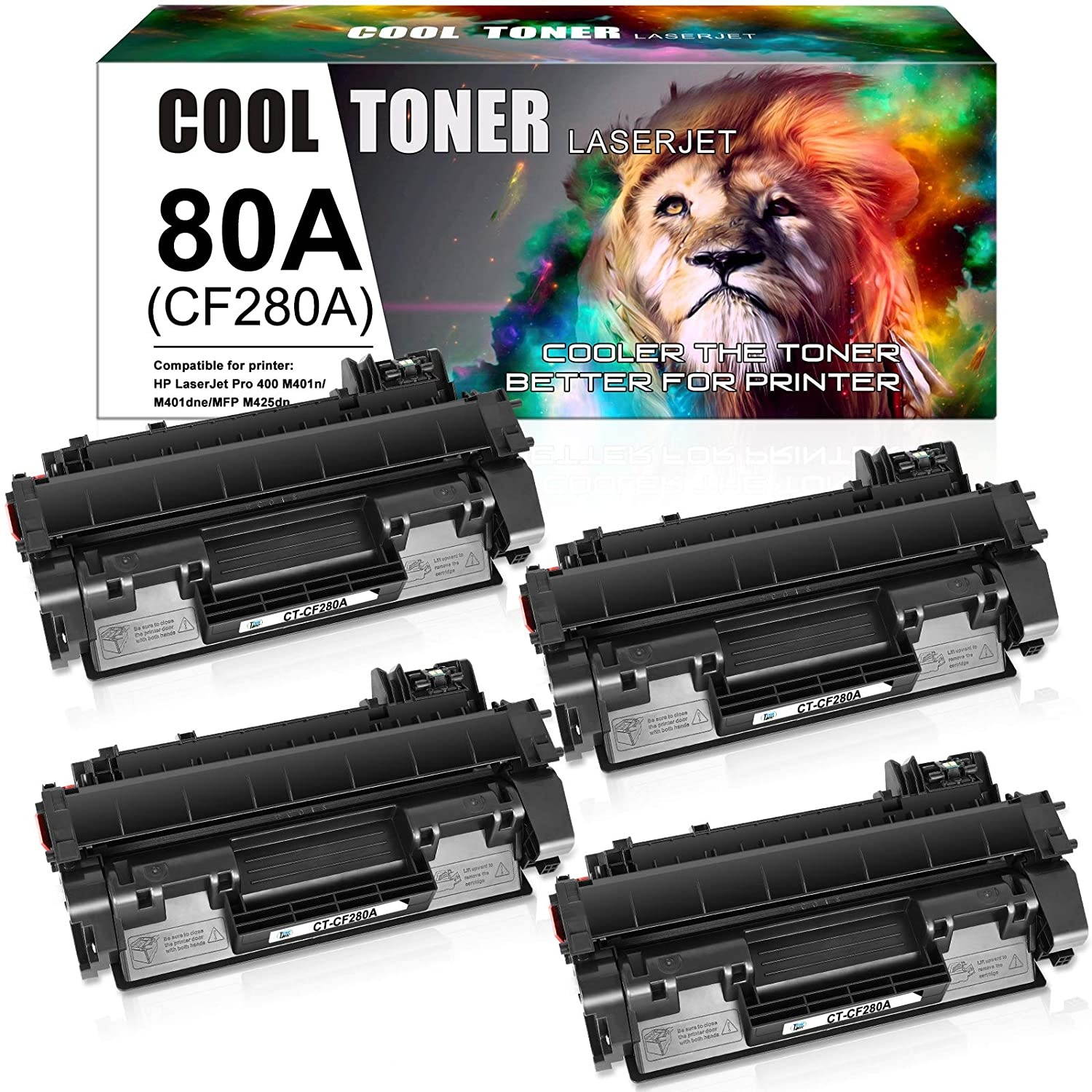 Cool Toner Compatible Toner Cartridge Replacement for HP 80A CF280A 80X CF280X HP Laserjet Pro 400 M401n MFP M425dn M401dne M401dn M401dw M425dw Laserjet Pro 400 Toner M401 M425 Ink (Black, 4-Pack)