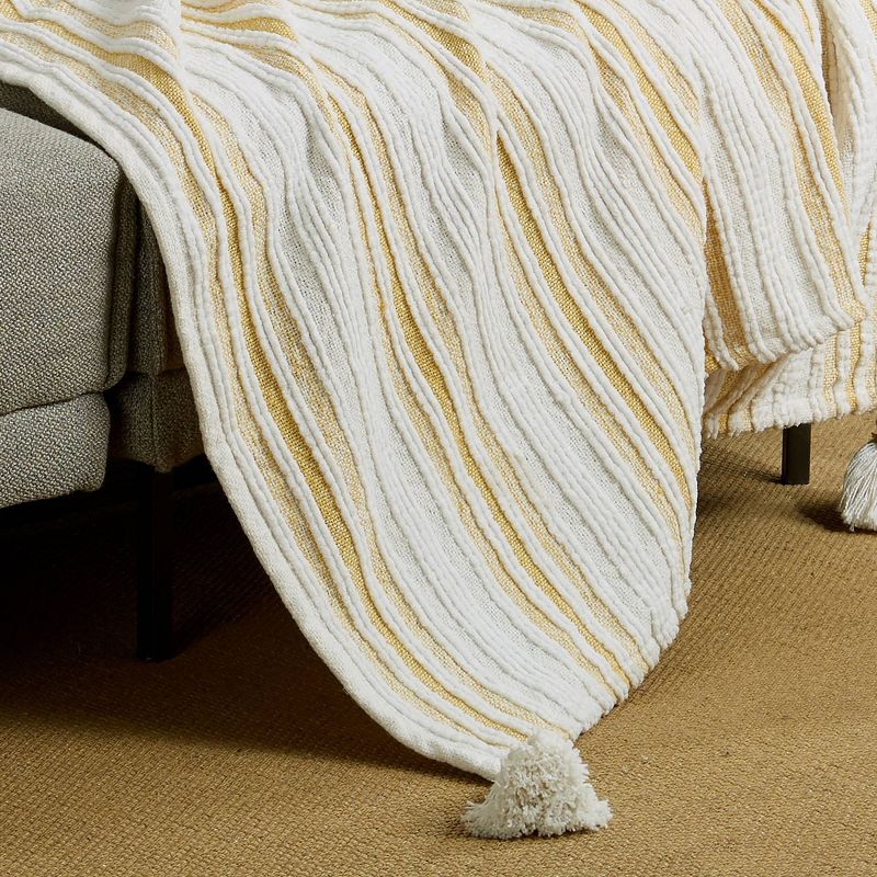 50"x60" Woven Striped Throw Blanket with Corner Tassels Yellow - Patina Vie