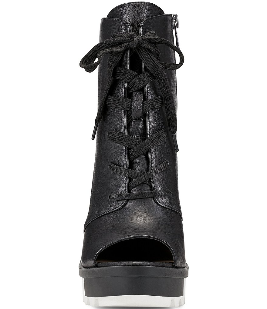 Jessica Simpson Lizzah Leather Peep Toe Platform Block Heel Lug Sole Booties