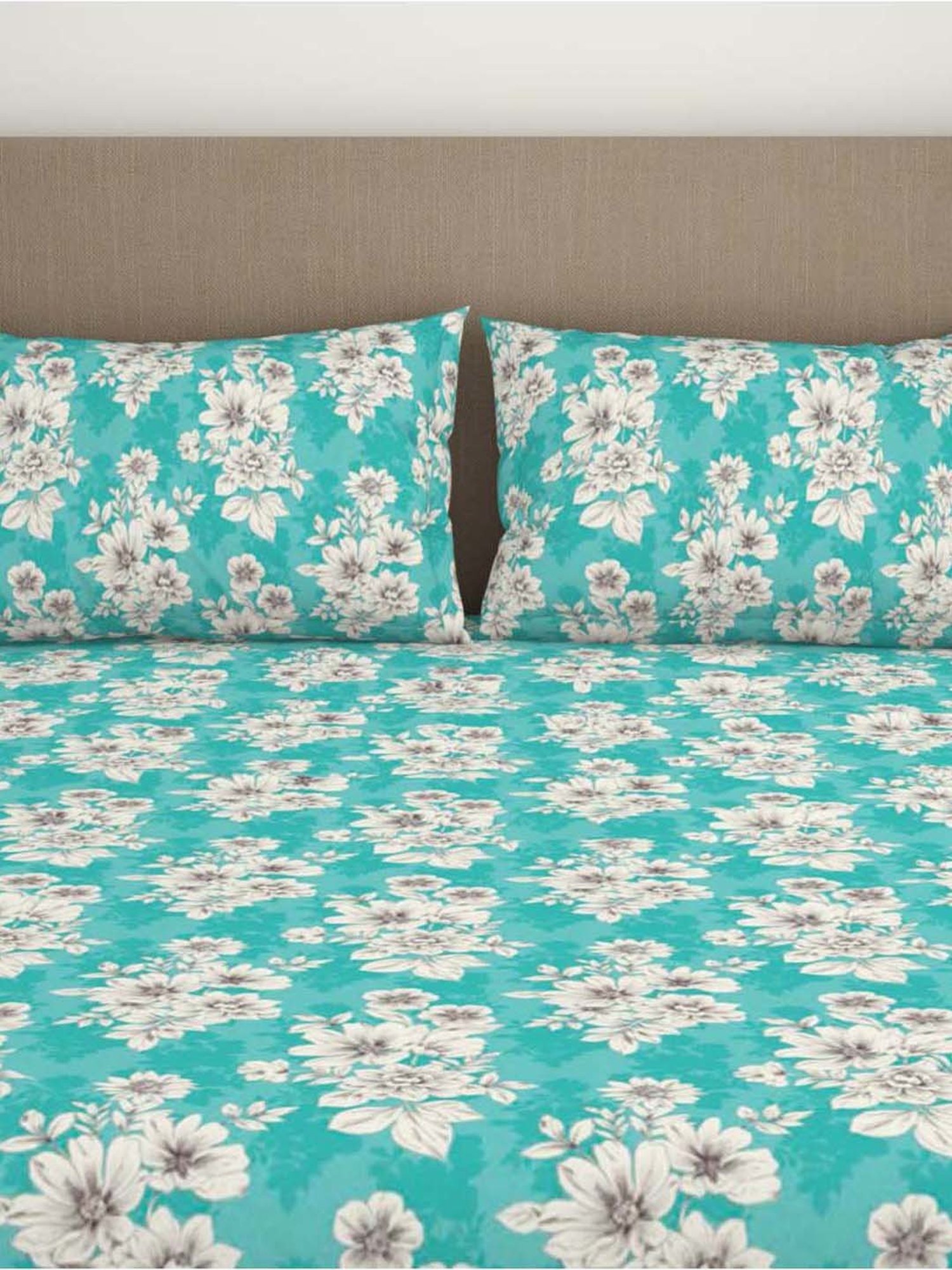 WELSPUN Dazzle Pool Blue Microfiber 140 TC Double Size Bedsheet With Pillow Covers