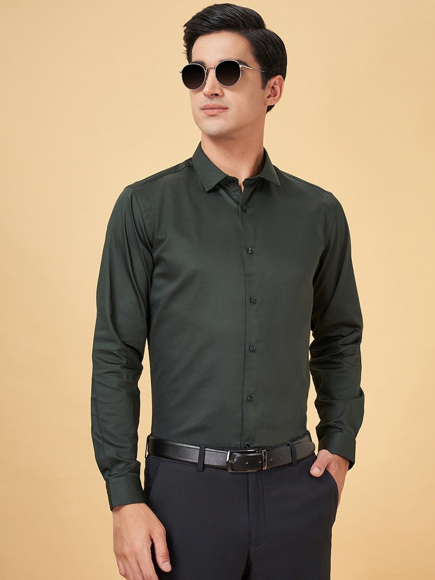 Byford By Pantaloons Duck Green Cotton Slim Fit Shirt