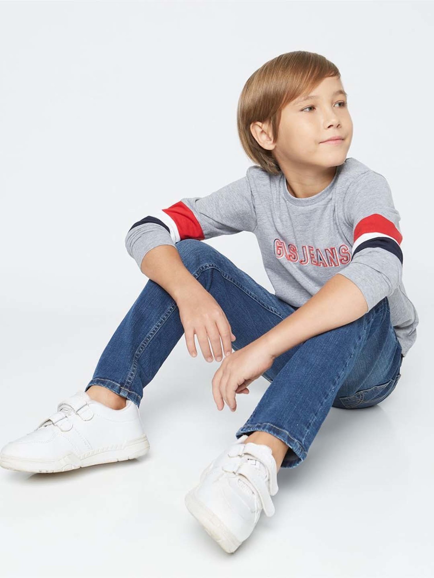 Gas Kids Grey Cotton Printed Full Sleeves T-Shirt