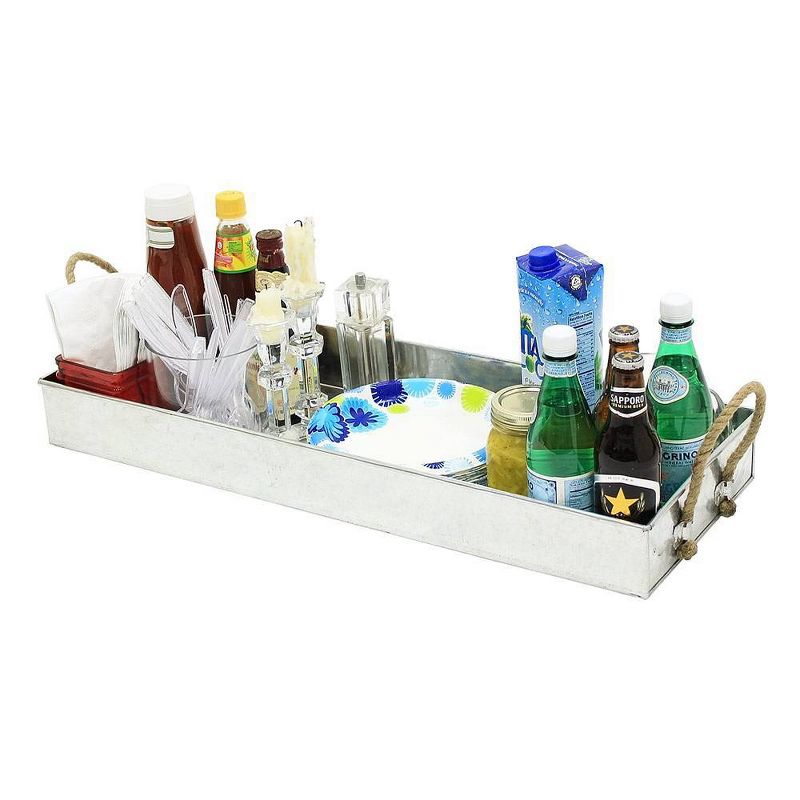 28.25" Galvanized Tray with Rope Handles Steel Finish - ACHLA Designs