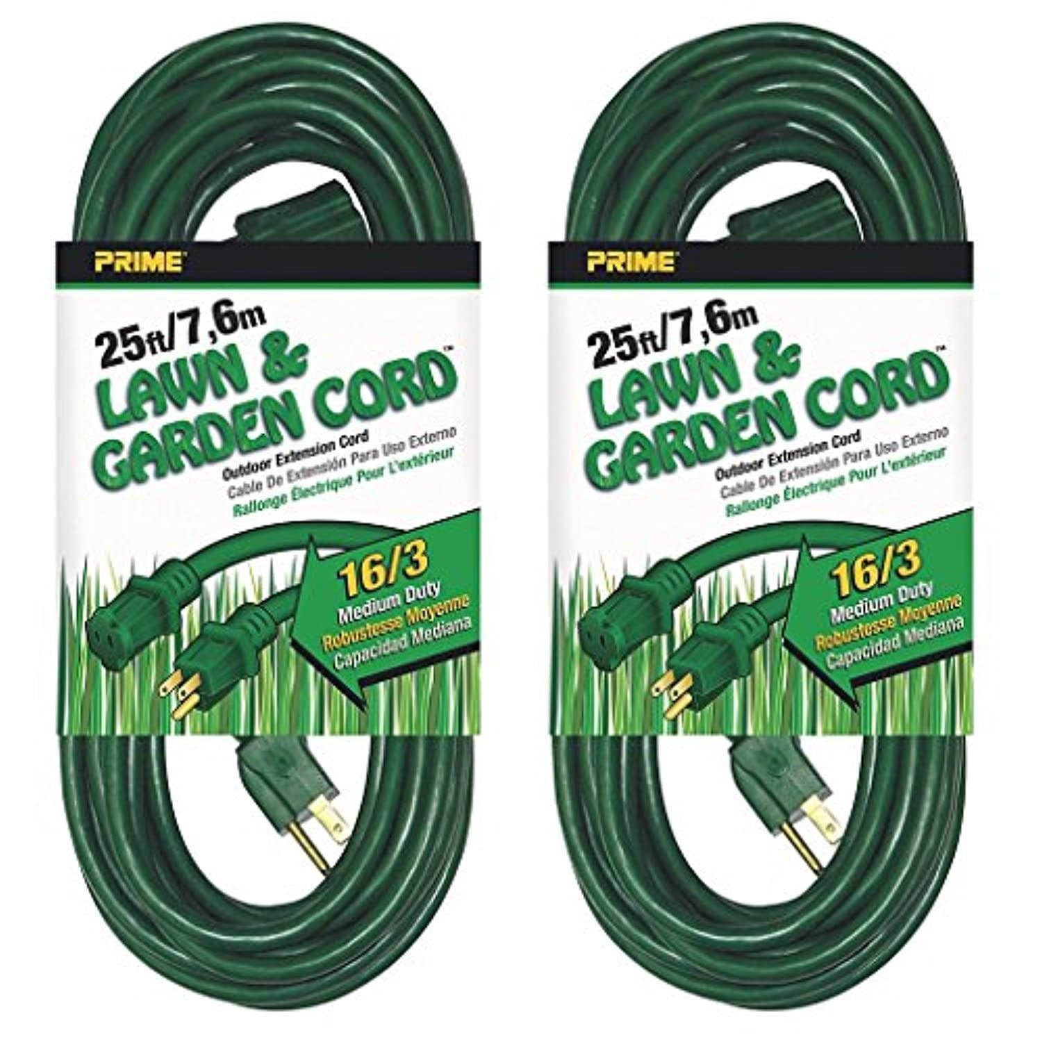 prime wire & cable ec880625 25-foot 16/3 sjtw lawn and garden outdoor extension cord, green, 2-pack