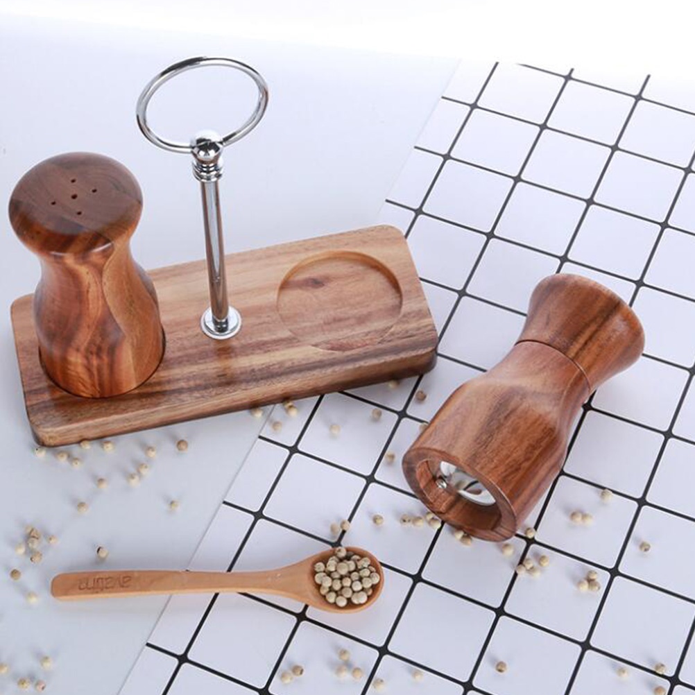 1 Set Pepper Grinder with Salt Pot Manual Pepper Mill Wood Bottle Salt Mill Cruet Cooking Grinding Tool (Coffee)