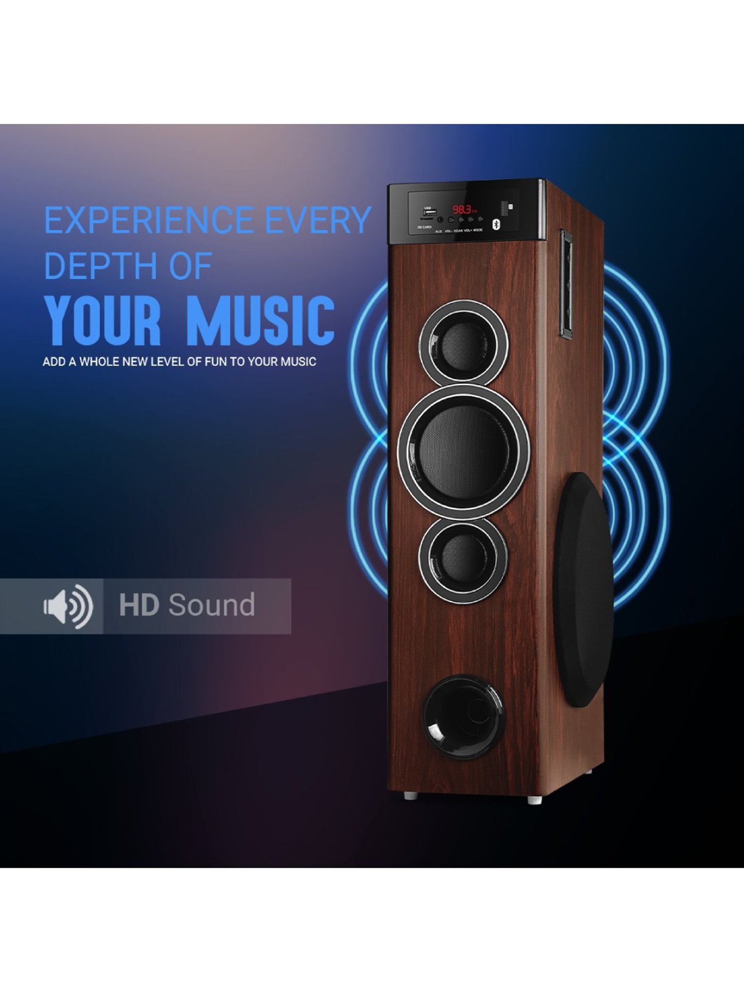 I Kall IK005 Bluetooth Tower Speaker (Brown)
