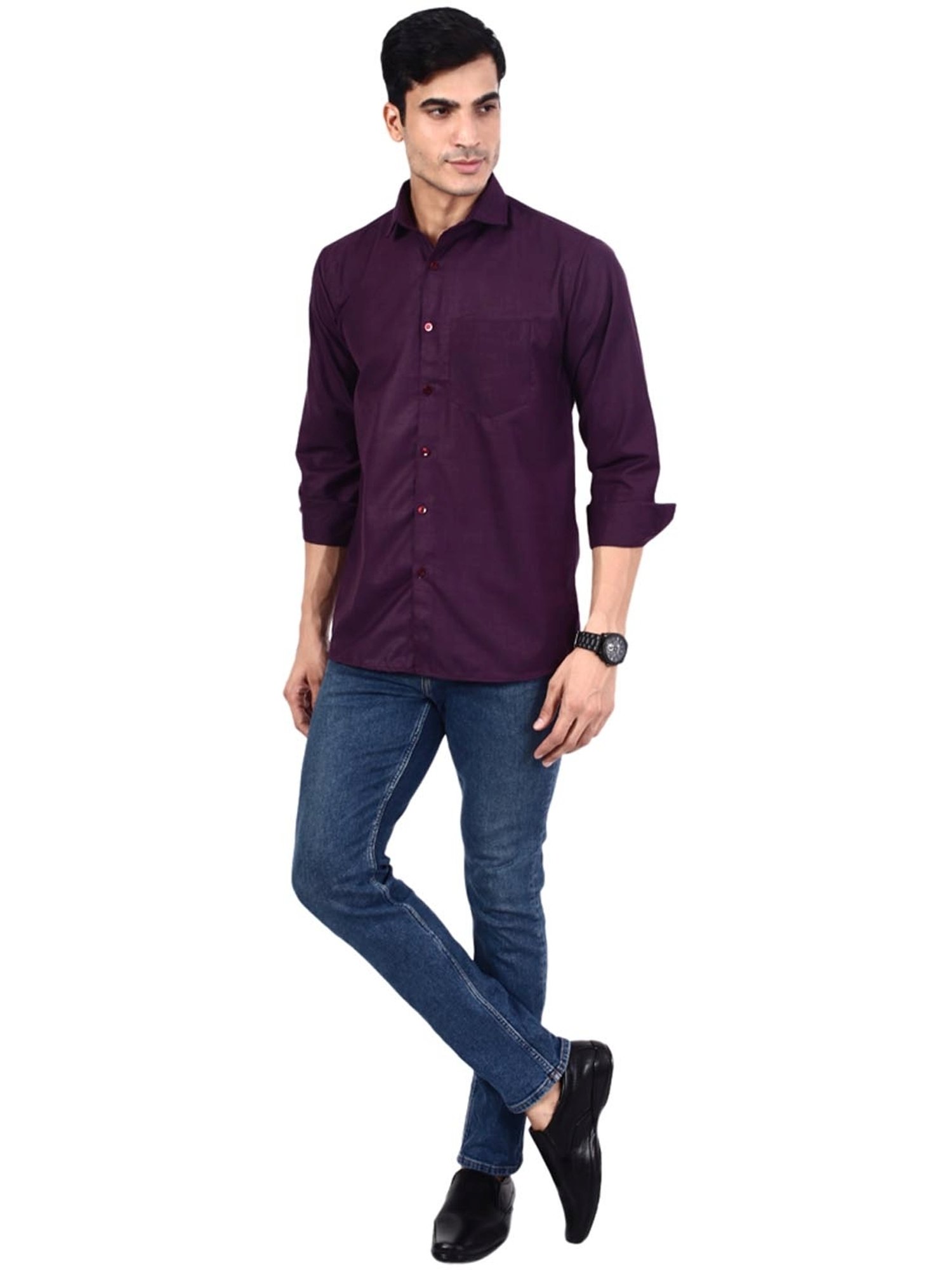 TAHVO Purple Cotton Slim Fit Shirt
