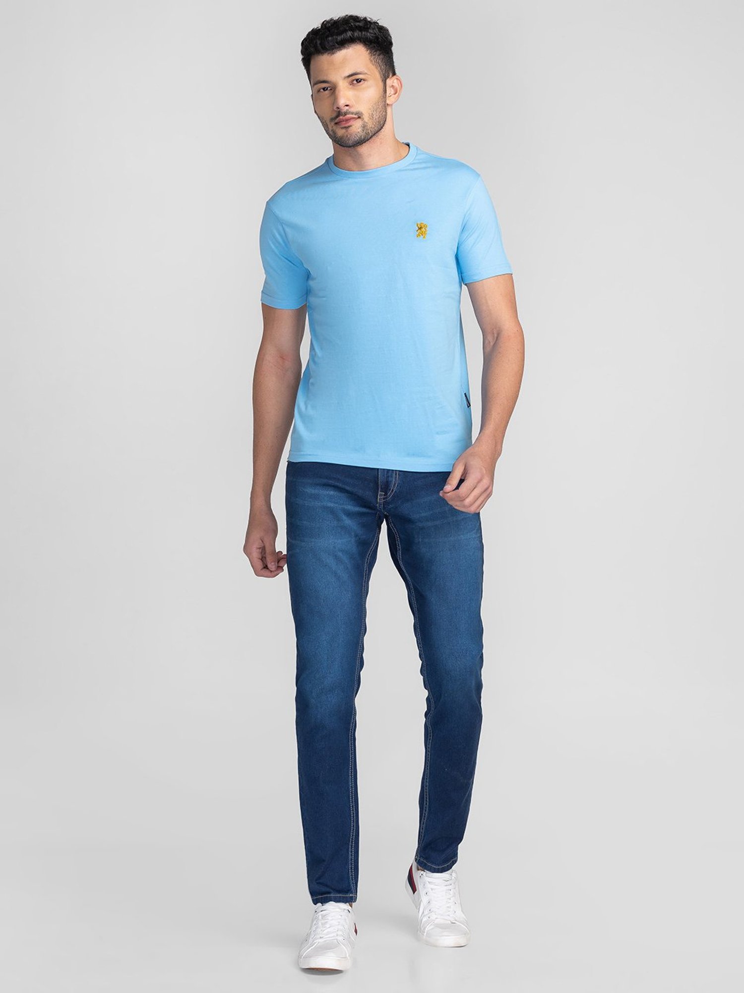 Giordano Sky Blue Slim Fit Crew T-Shirt