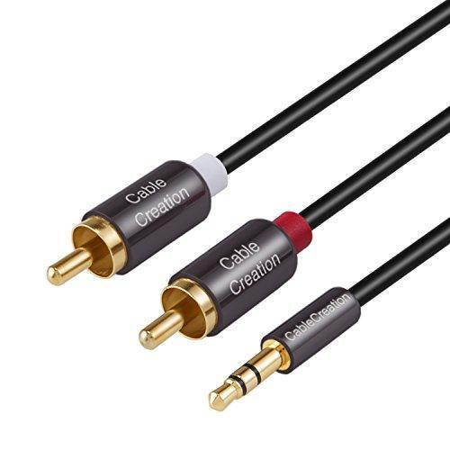 Cablecreation 3 Feet RCA Audio Cable 3.5mm Male to 2-Male RCA Cable, Y Splitter Design Stereo Audio RCA Male Cable, 1 Meter, Black