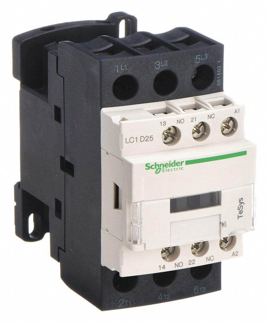 SCHNEIDER ELECTRIC LC1D25LE7 IEC Magnetic Contactor, 3 Poles, 208V AC, 25 A,