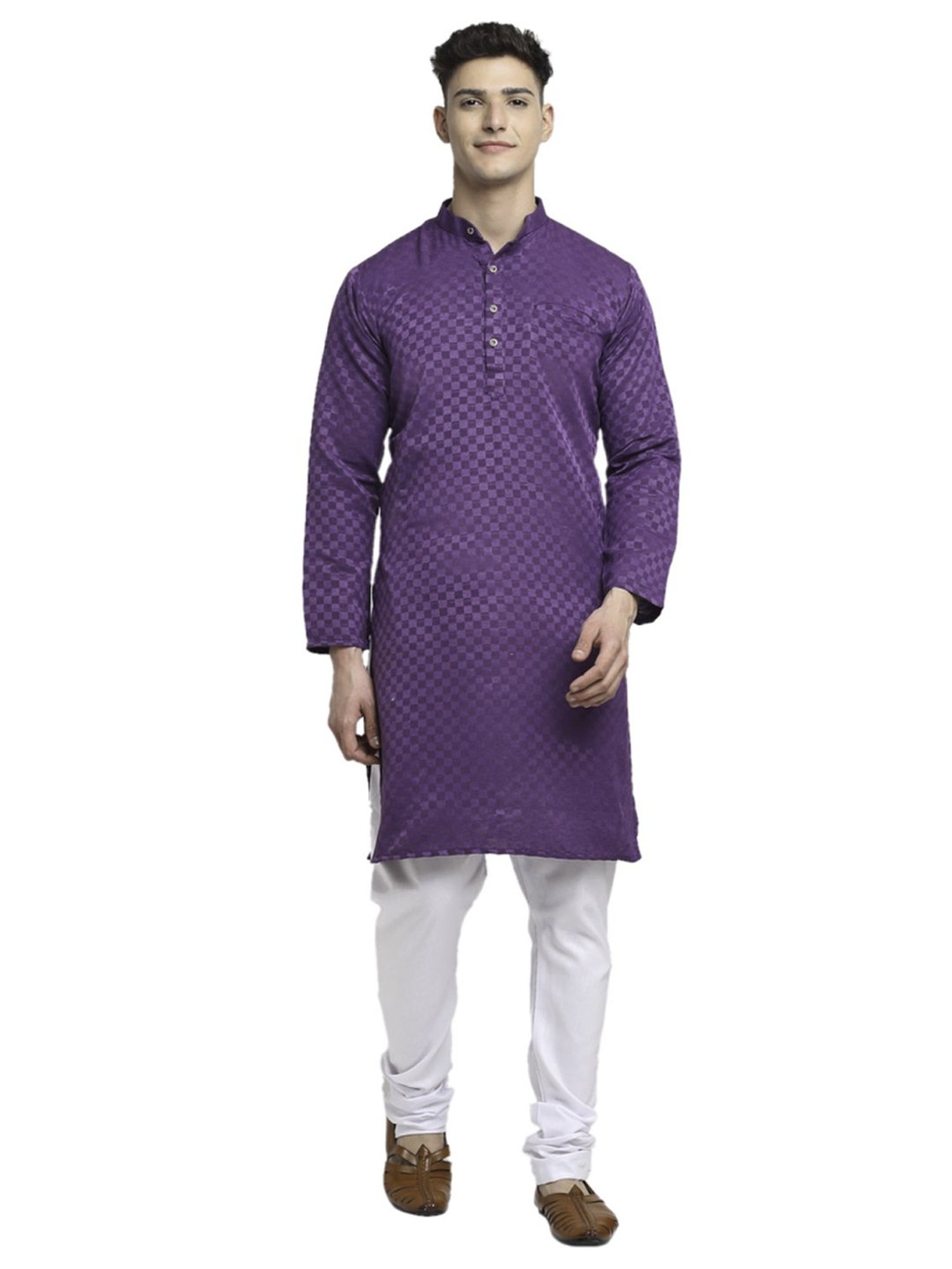 Benstoke Purple & White Cotton Regular Fit Self Pattern Kurta Bottom Sets