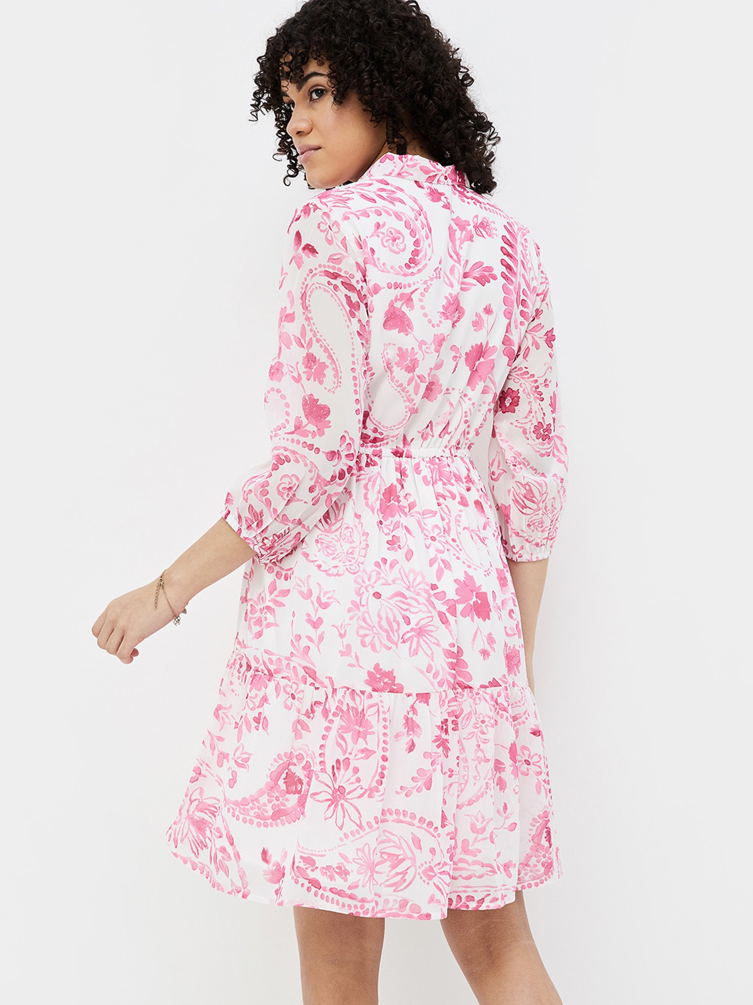 Colour Me by Melange White & Pink Floral Print Shirt Dress
