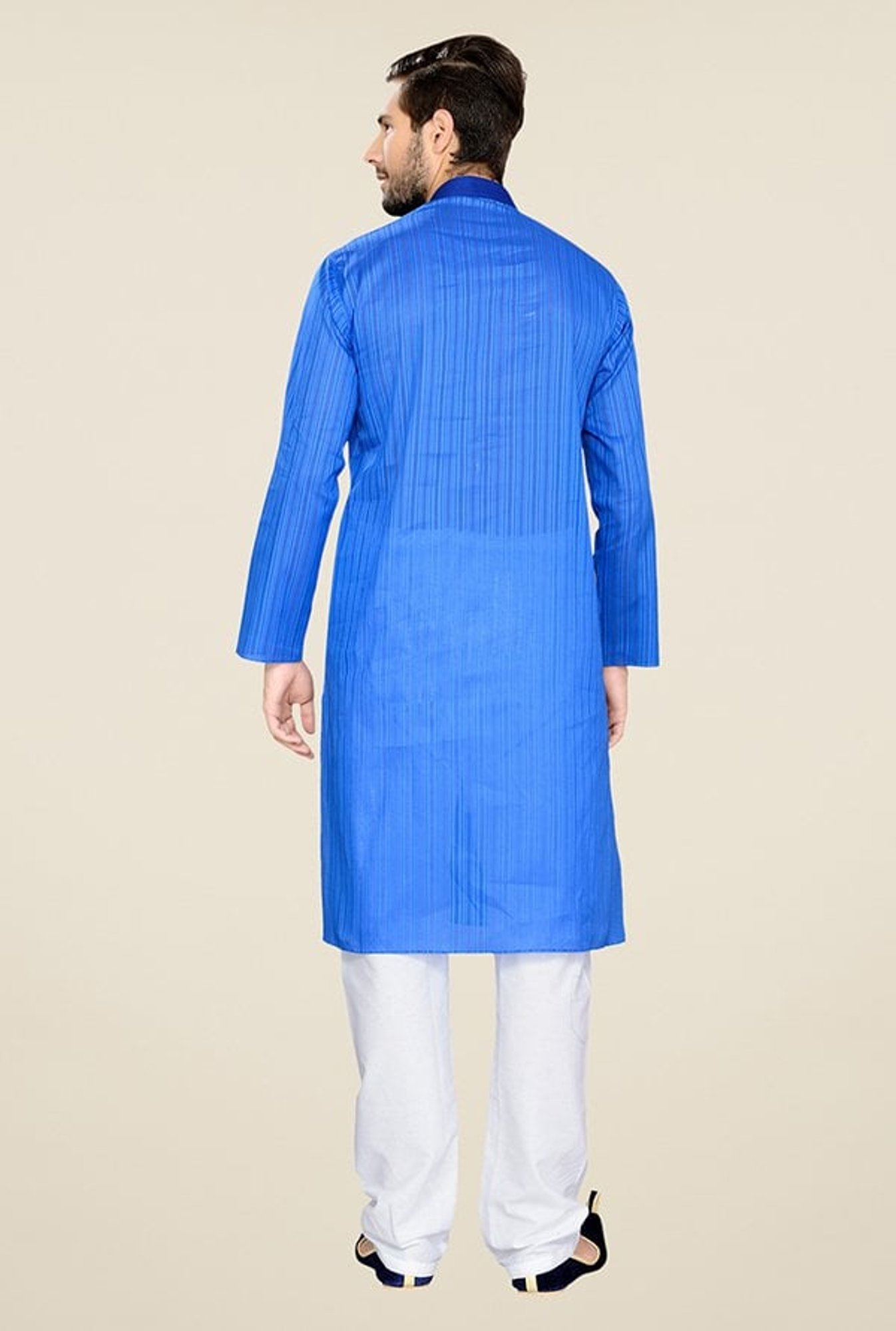 Manyavar Casual Blue Cotton Kurta & Pyjama Set