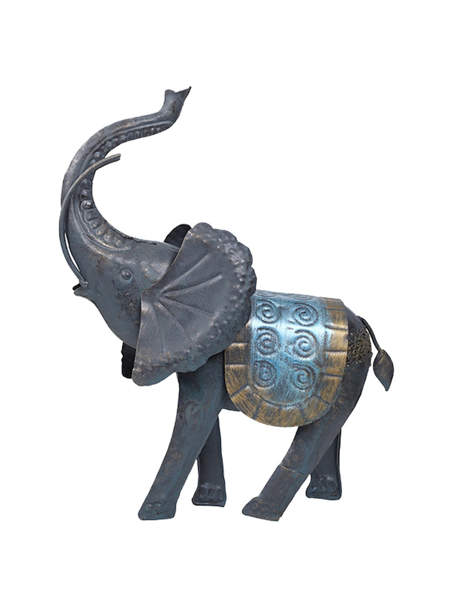 Aapno Rajasthan Black & Blue Metal Gajraj Detailed Elephant Table Decor