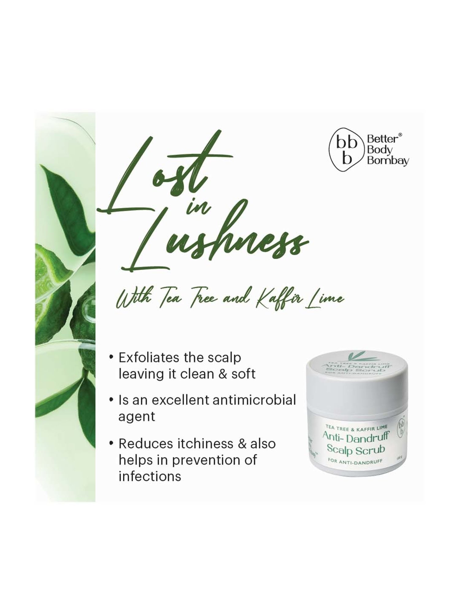 bbb Better Body Bombay Tea Tree & Kaffir Lime Anti-Dandruff Scalp Scrub - 100 gm