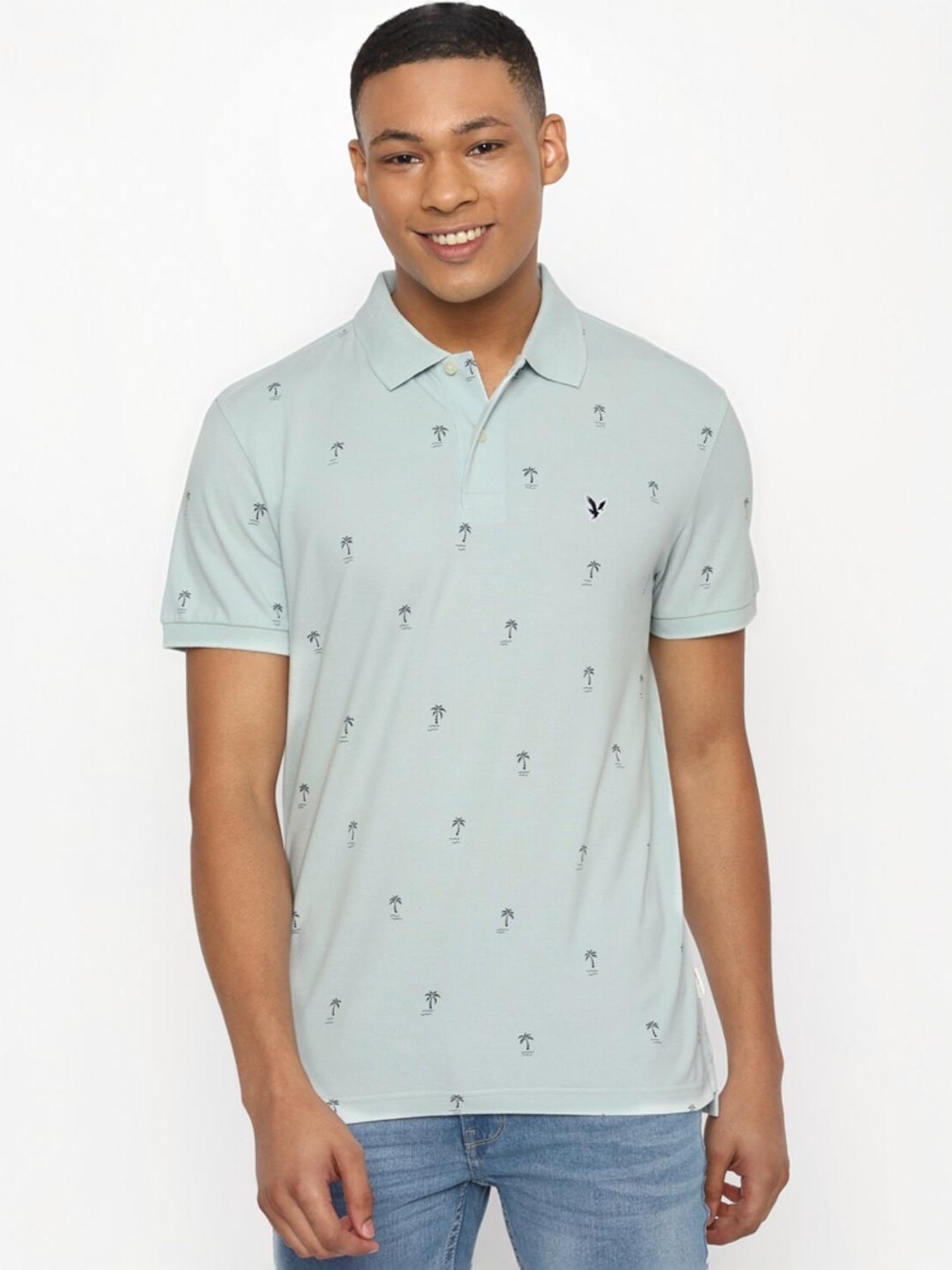 American Eagle Blue Cotton Regular Fit Polo T-Shirt