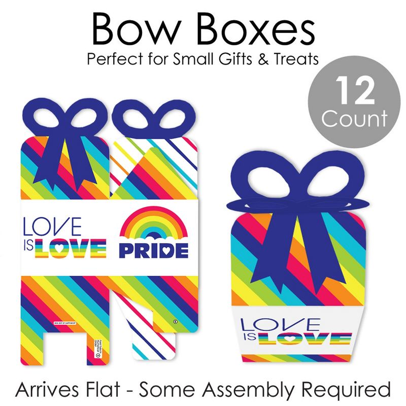 Big Dot of Happiness Love is Love - Gay Pride - Square Favor Gift Boxes - LGBTQ Rainbow Party Bow Boxes - Set of 12