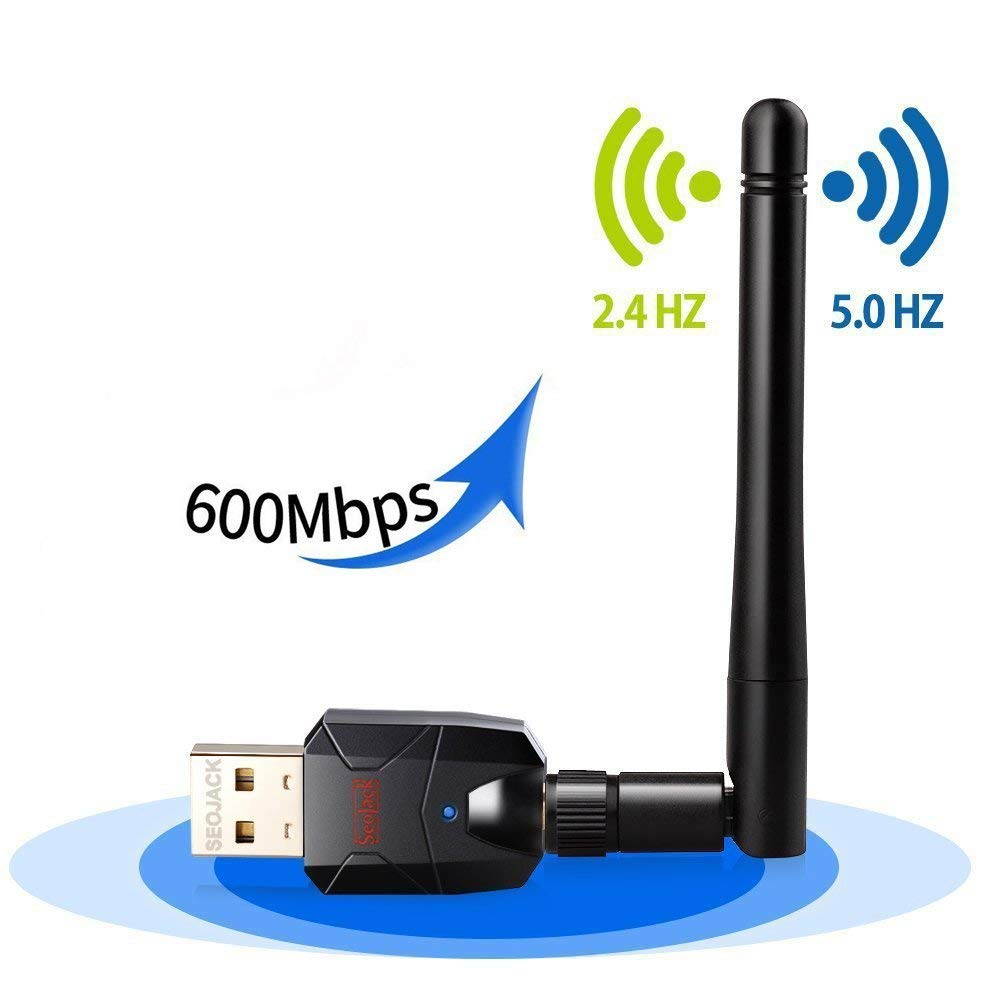 AC600 USB WiFi Adapter, 600Mbps Dual Band (2.4G/150Mbps + 5G/433Mbps) 802.11ac Wireless Network Card Adapter with External Antenna for Windows 10 / 8.1 / 8 / 7 / XP /Vista, MAC OS 10.4-10.13