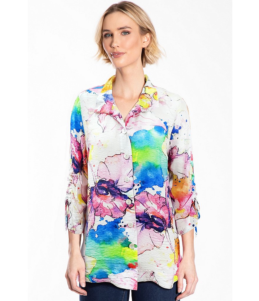 Eva Varro Animal Print Knit Jersey 3/4 Slit Sleeve Tunic