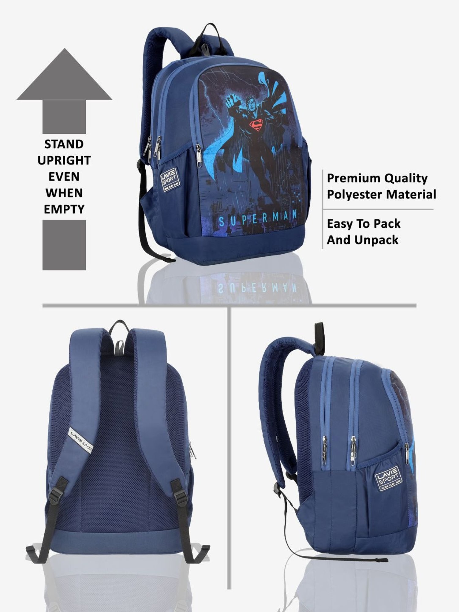 Lavie Sport Superman 33L College Laptop Backpack For Boys & Girls (Navy)