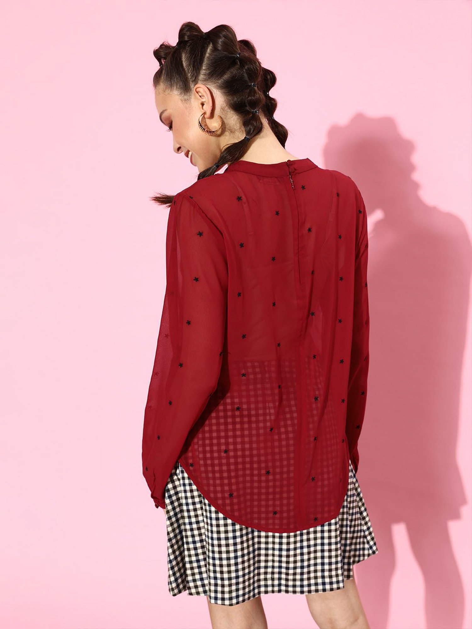 QUIERO Maroon Embroidered Top