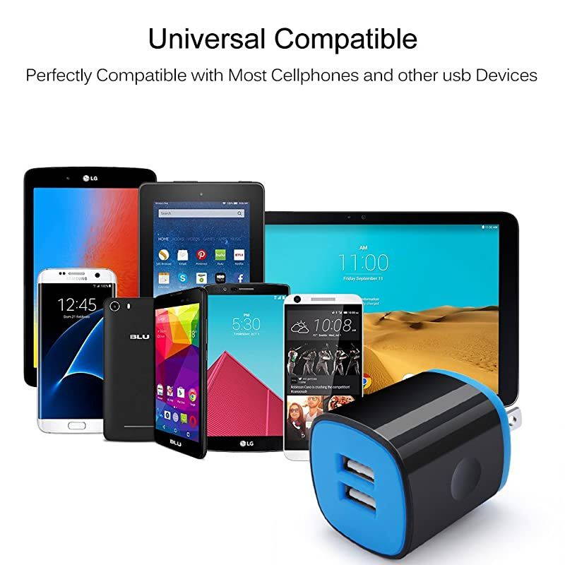 Wall Charger Adapter Charger Brick  5 Pack 21A Dual Port USB Cube Block Wall Charger Plug Compatible for iPhone 11 Pro Max XR XS X 8 7 6 Plus iPad Samsung LG Moto Android Phone Kindle