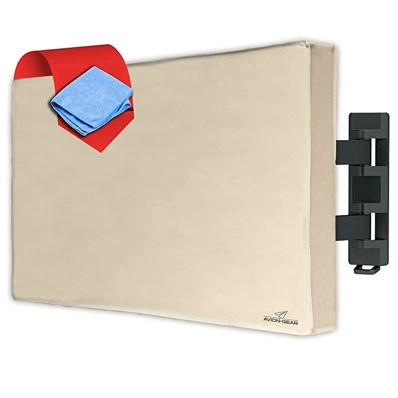 Outdoor TV Cover 30 32 Free Microfiber Cloth Weatherproof Protection for 30 32 Flat Screen LED LCD Plasma Screens Fits Wall Standard Mounts Beige