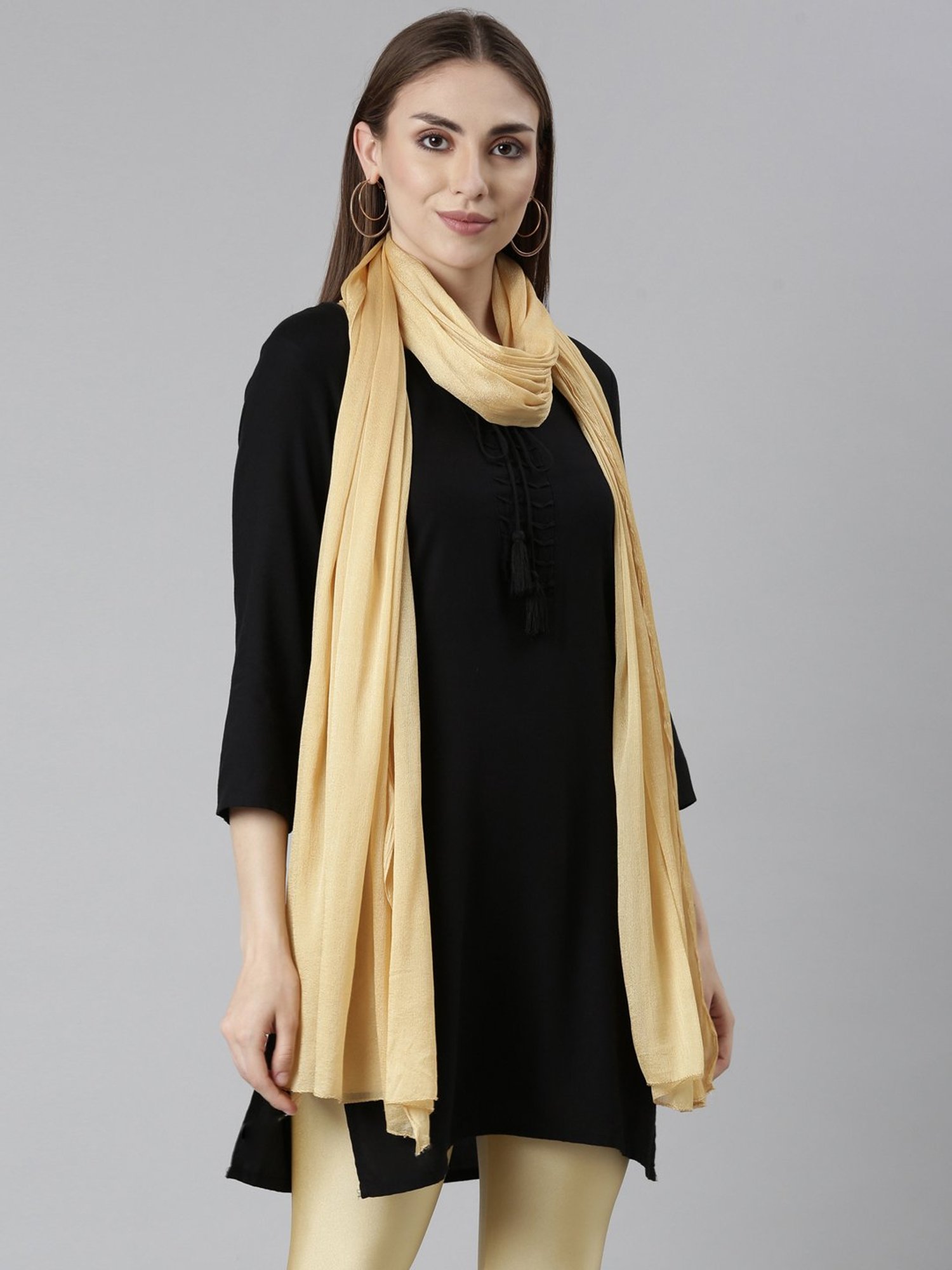 TWIN BIRDS Golden Plain Dupatta - Pack Of 2