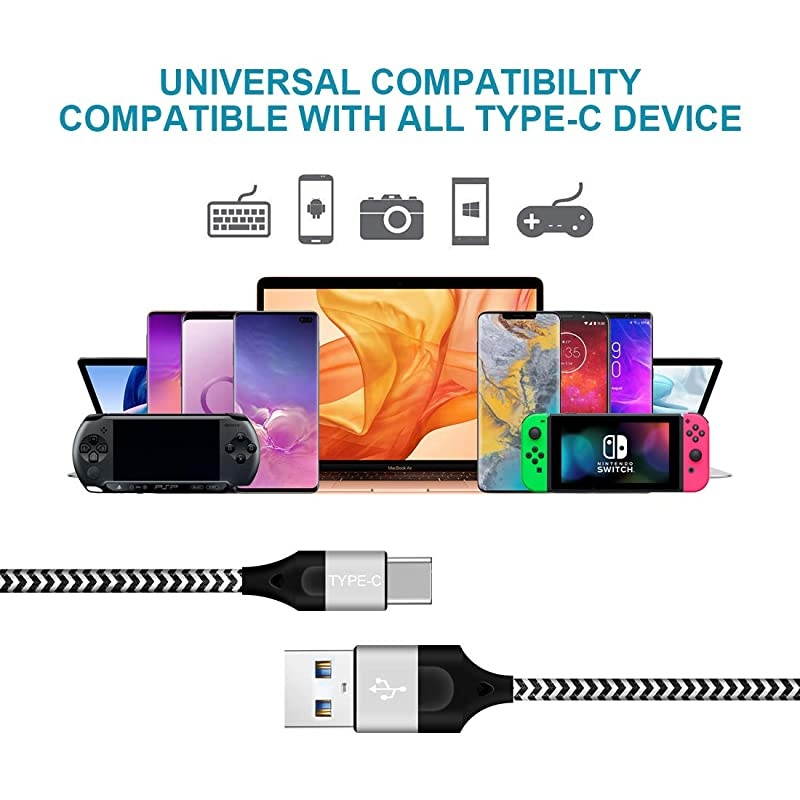 2Pack Charger Cord Charging Cable for Samsung Galaxy A51 A71 A52 A42 5G A21 S8plus Note9 Note8 S9plus Note 8 9 10 A50 A70 A10E A20 A41,Pixel3 XL,T-Mobile REVVLRY+,USB Type C Fast Charge Phone Wire
