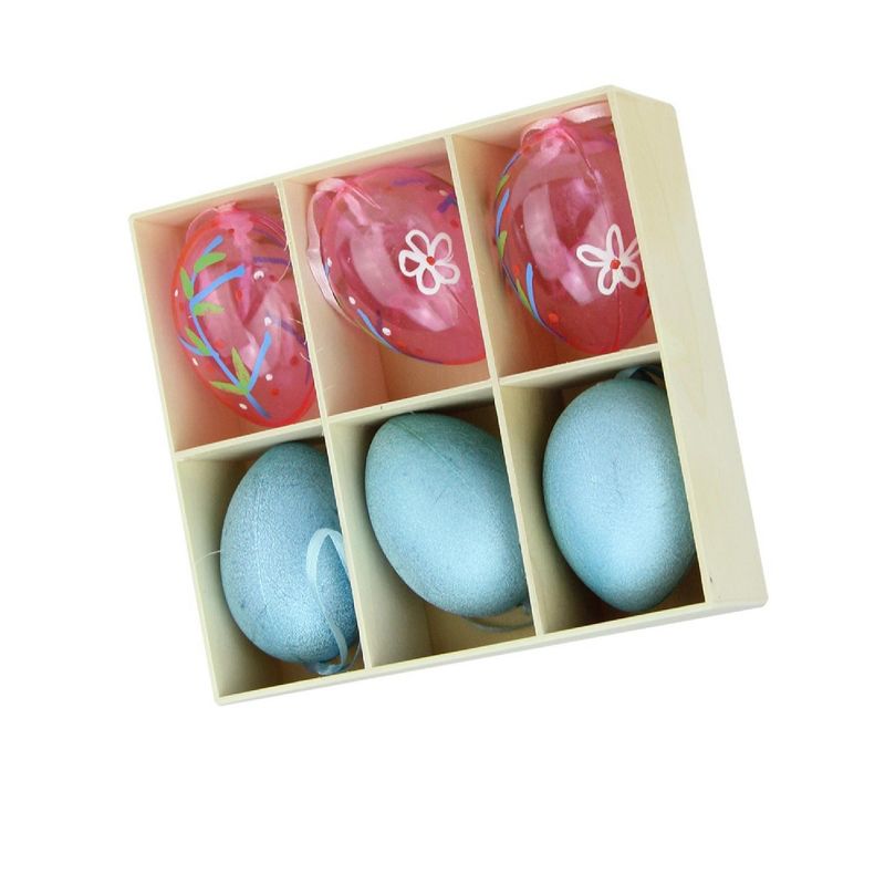Northlight 6ct Glitter and Transparent Spring Easter Egg Ornaments 2.25" - Blue/Pink