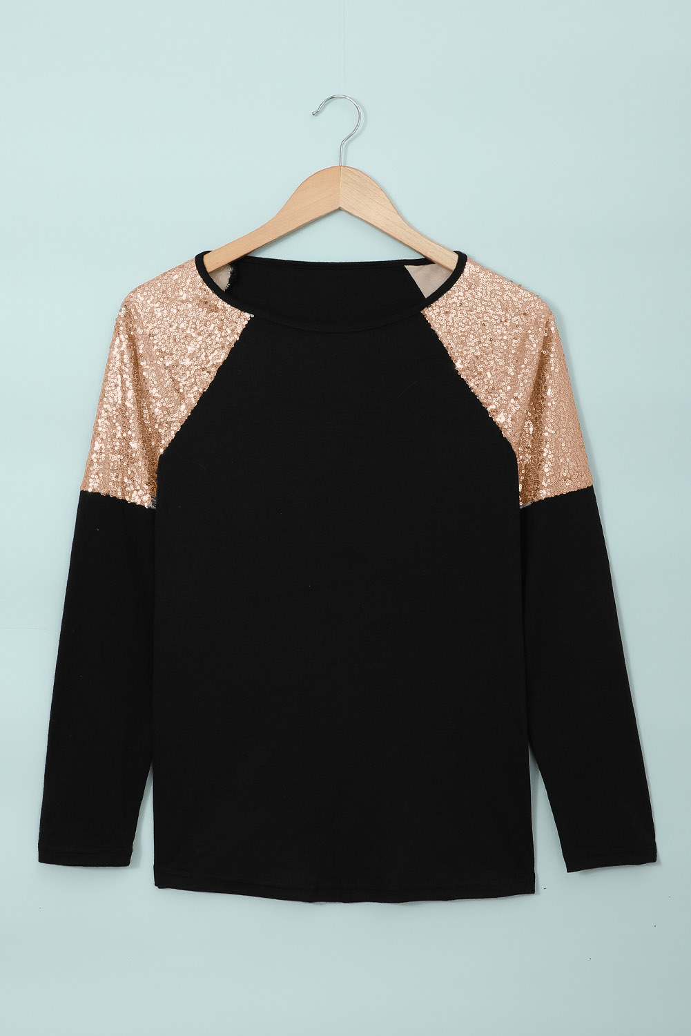 Blank Sweatshirt Black & Gold Raglan Sleeve Sequin Top Pullover Long Sleeve Shirt Customized