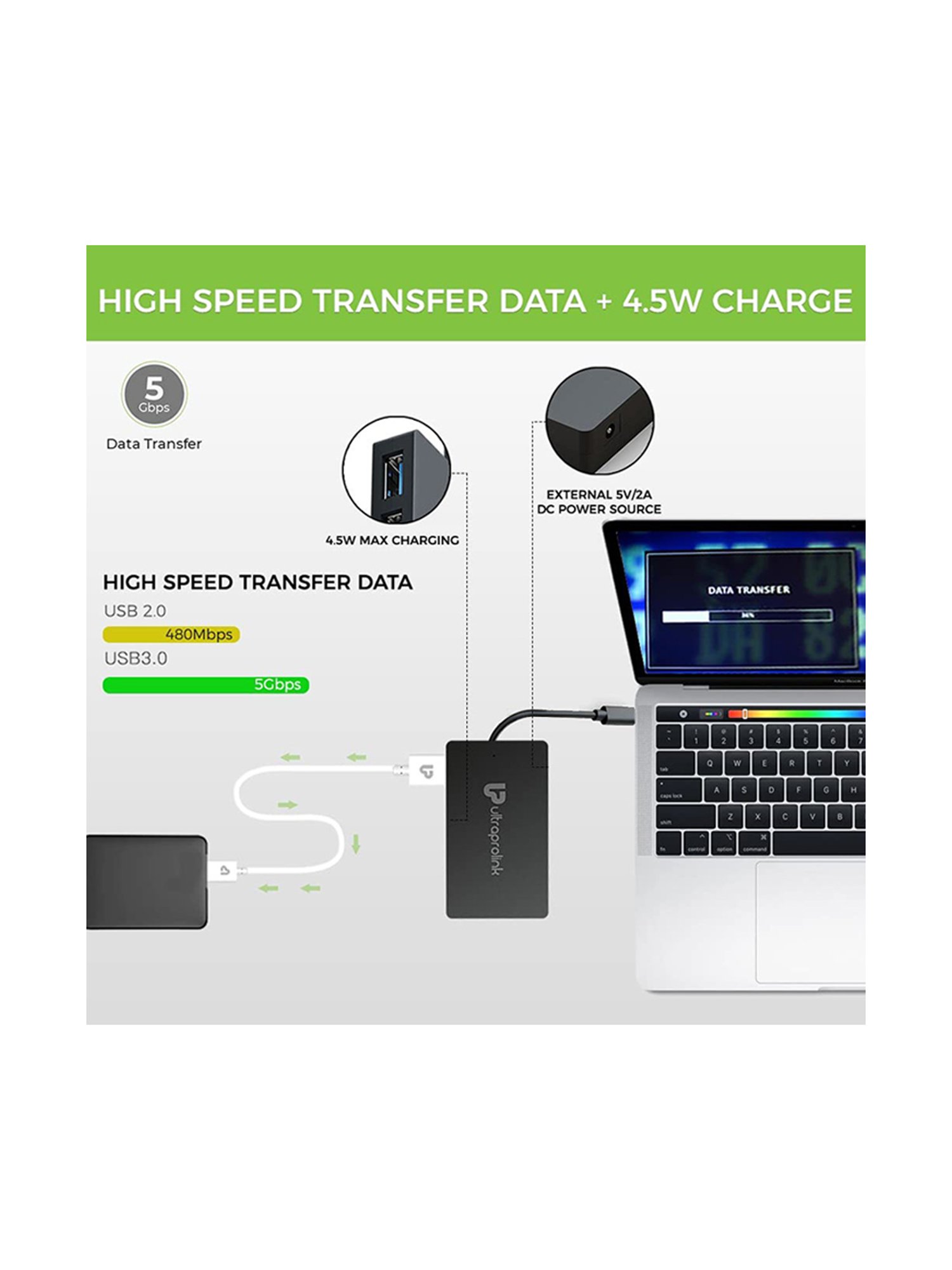UltraProlink UL1054 iExpand USB Type C 3.1 (Gen 1) to USB-A 3.0 x 4 Port Hub
