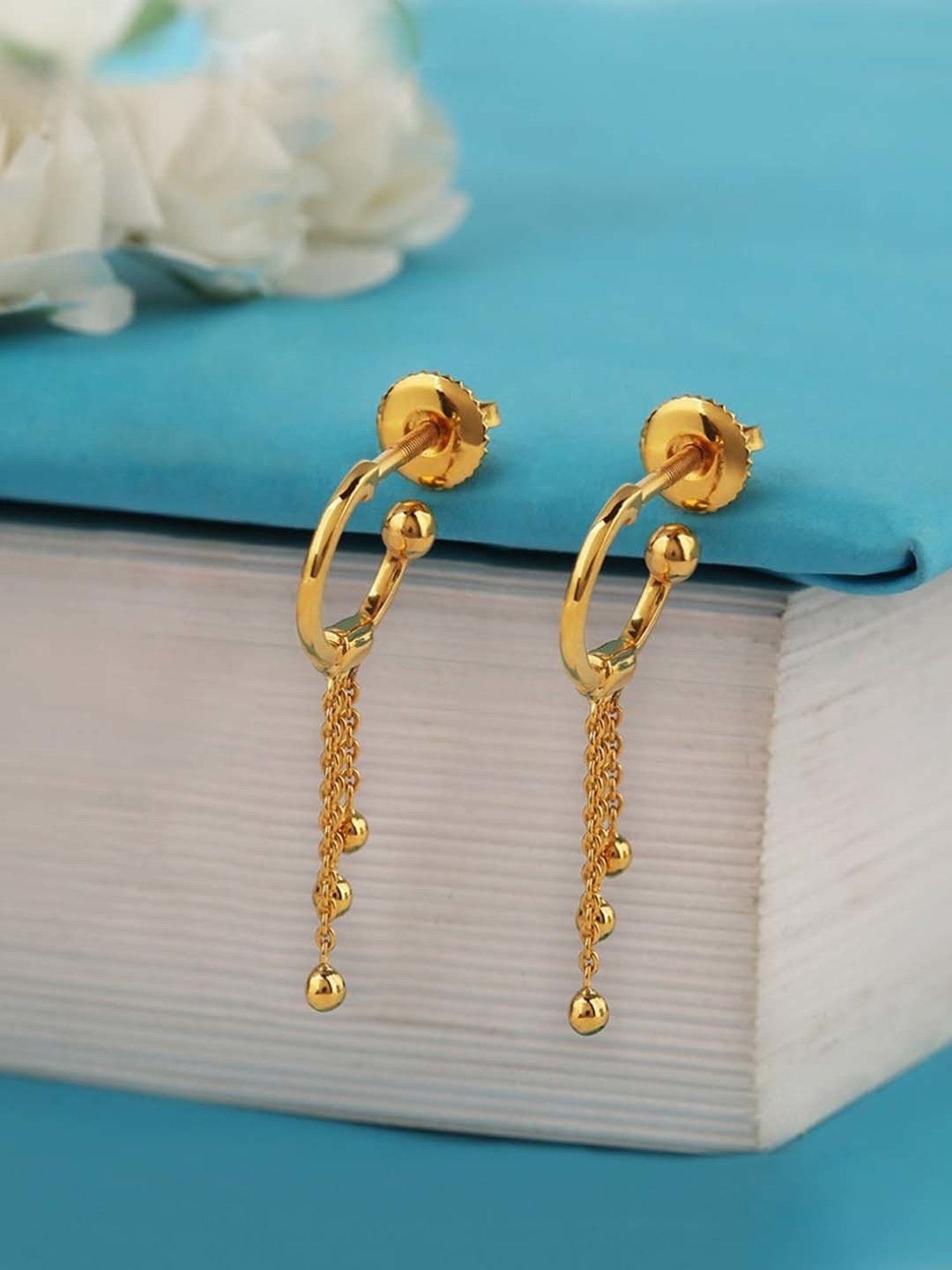 Candere by Kalyan Jewellers Peacock Collection 18k Yellow Gold Dangler Earrings for Women