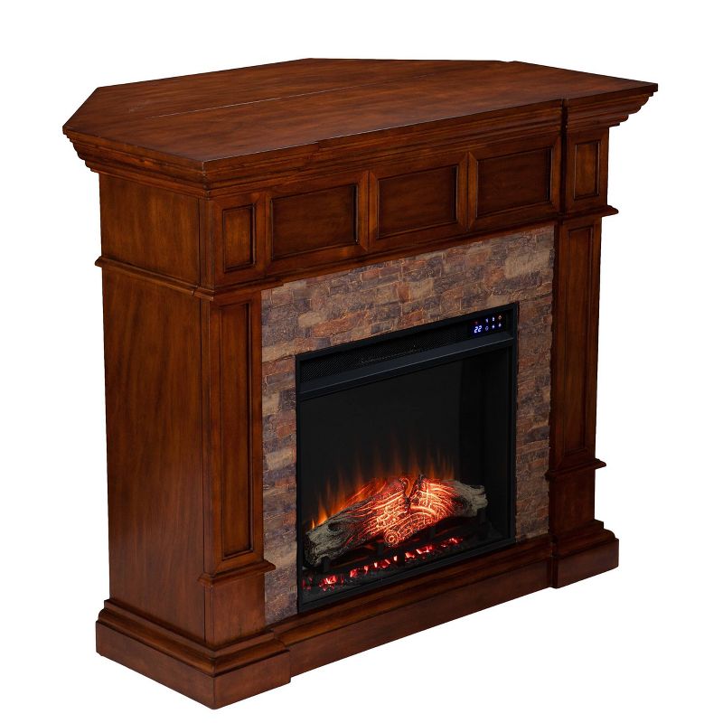 Southern Enterprises Maison Touch Panel Electric Convertible Fireplace with Faux Stone Buckeye Oak