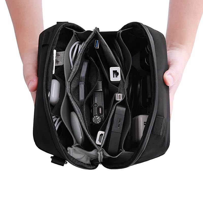 Tech Pouch Organizer Portable Electronics Travel Organizer with 3 Detachable Straps Tech Bag for Travelling