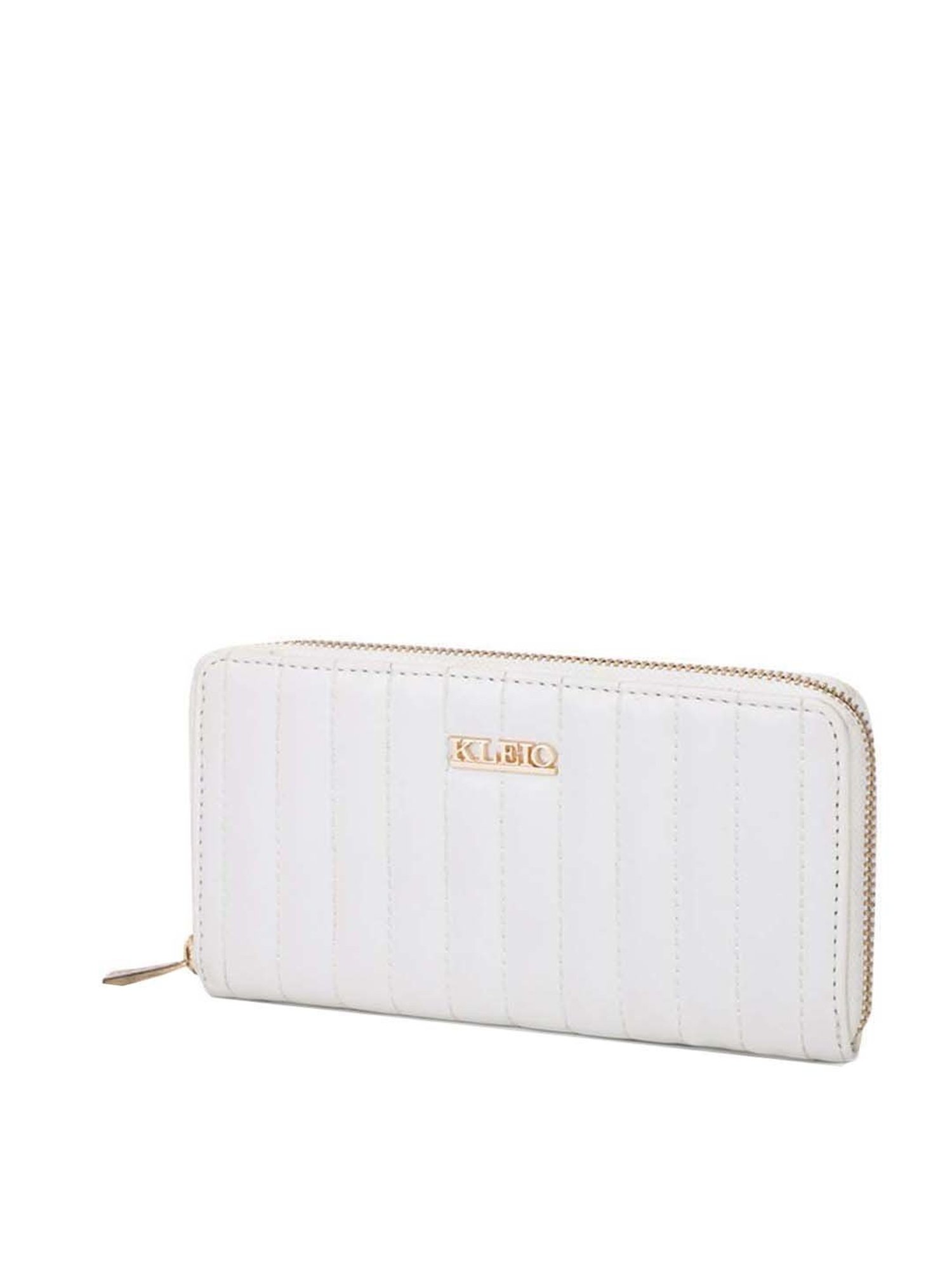 KLEIO White Quilted Zip Around Wallet for Women