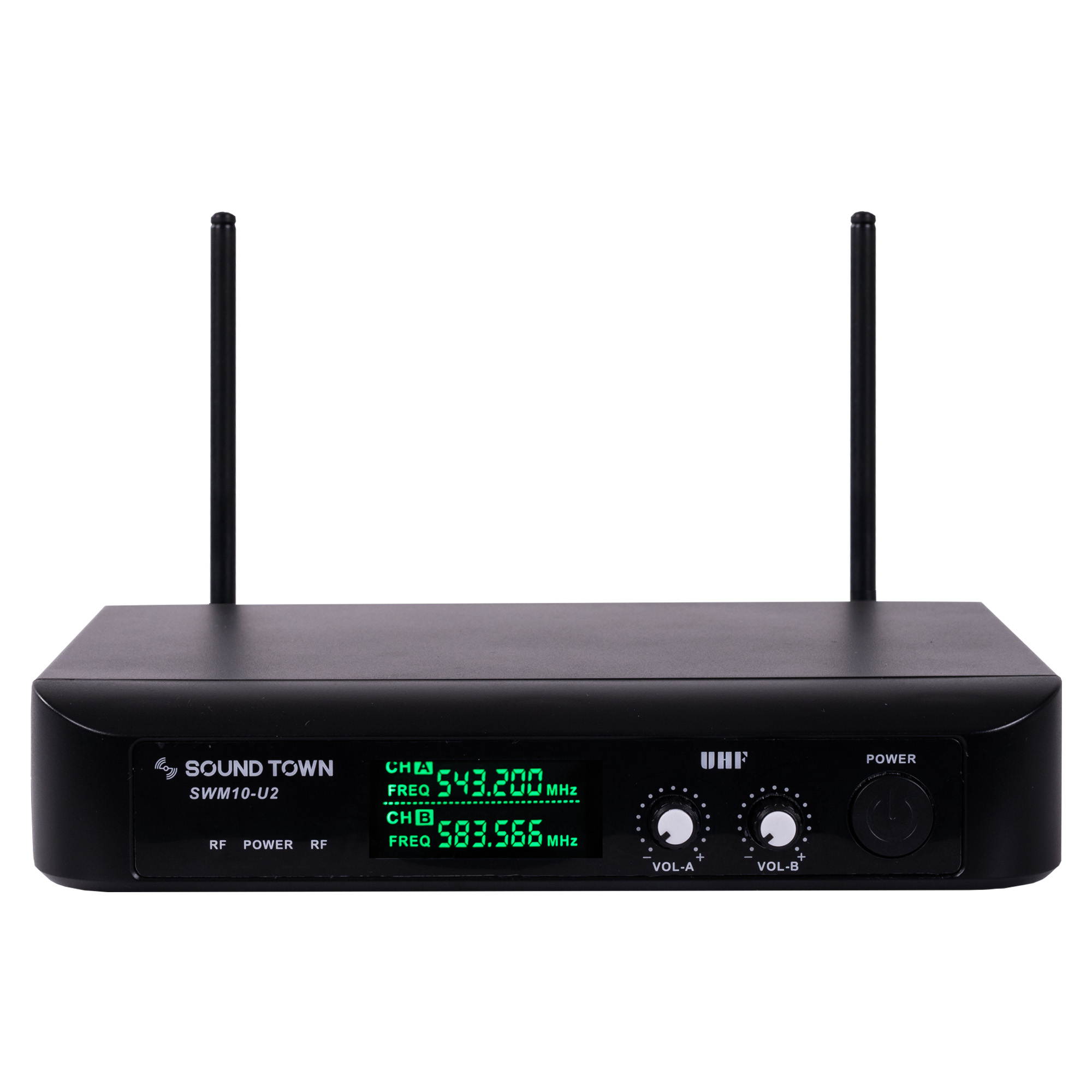 Sound Town SWM10-U2HH Professional Dual-Channel UHF Wireless Microphone System with 2 Handheld Mics, for Church, Business Meeting, Outdoor Wedding and Karaoke