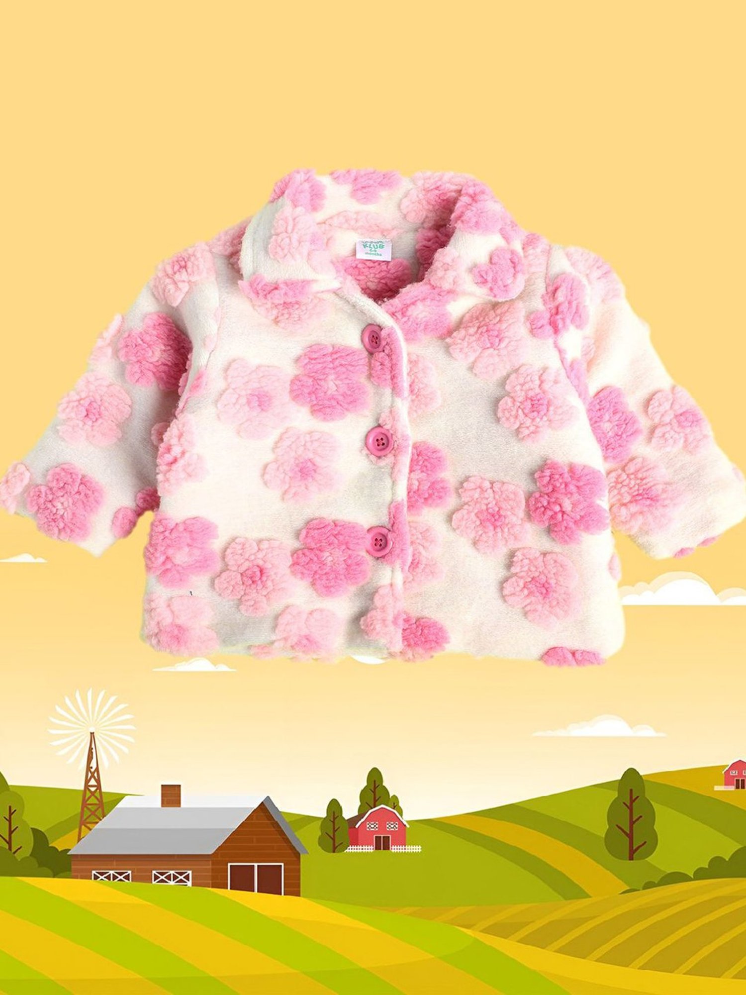 MINIKLUB Kids Pink Self Design Full Sleeves Jacket