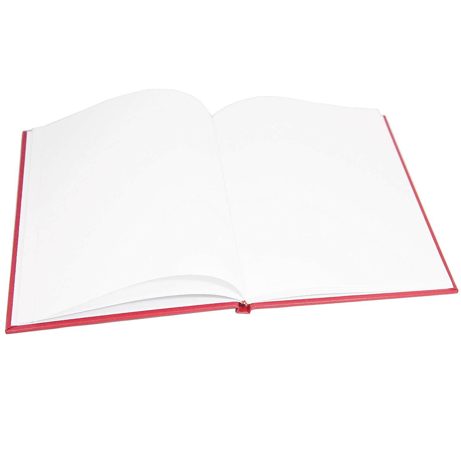 BookFactory Large Red Blank Book / Blank Notebook - 96 Pages, Blank Format, 8 7/8" x 11 1/4", Red Imitation Leather Cover, Smyth Sewn Hardbound (BLA-096-LBS-A-LRT00)