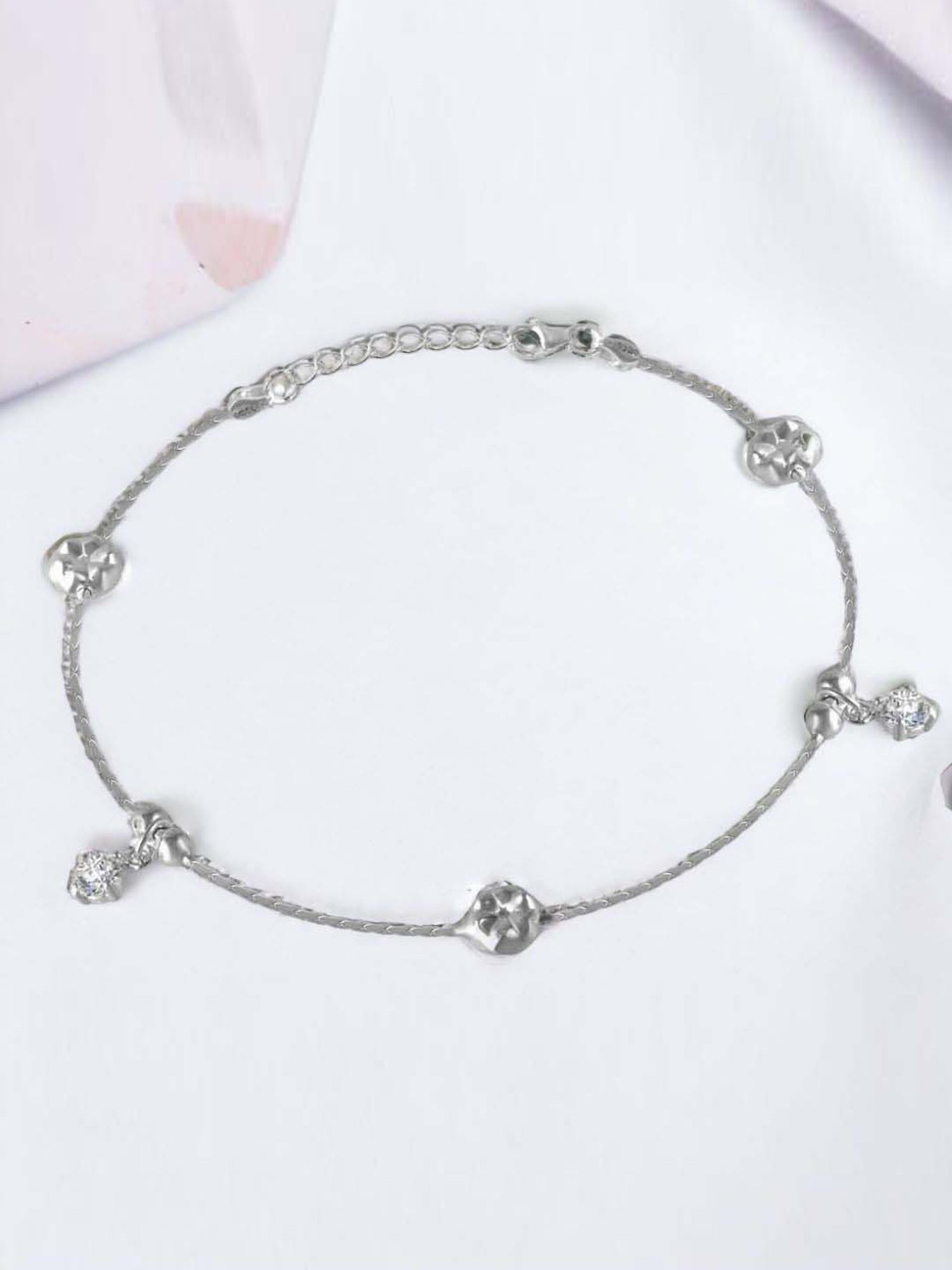 Rihi by P.C. Chandra Jewellers 925 Silver Silver Flower Drop Anklet for Women & Girls