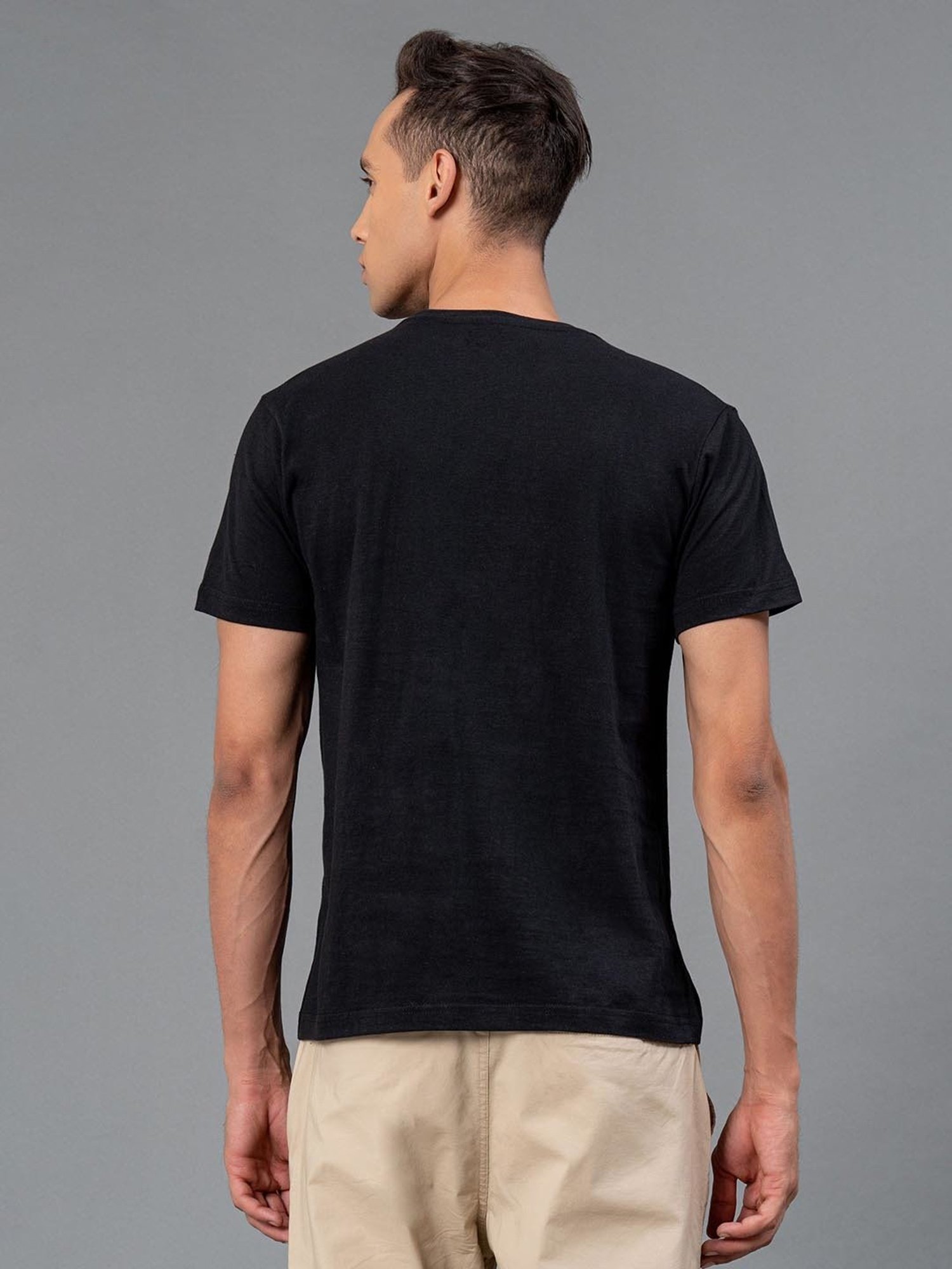 Red Tape Black Regular Fit Graphic Print Cotton Crew T-Shirt