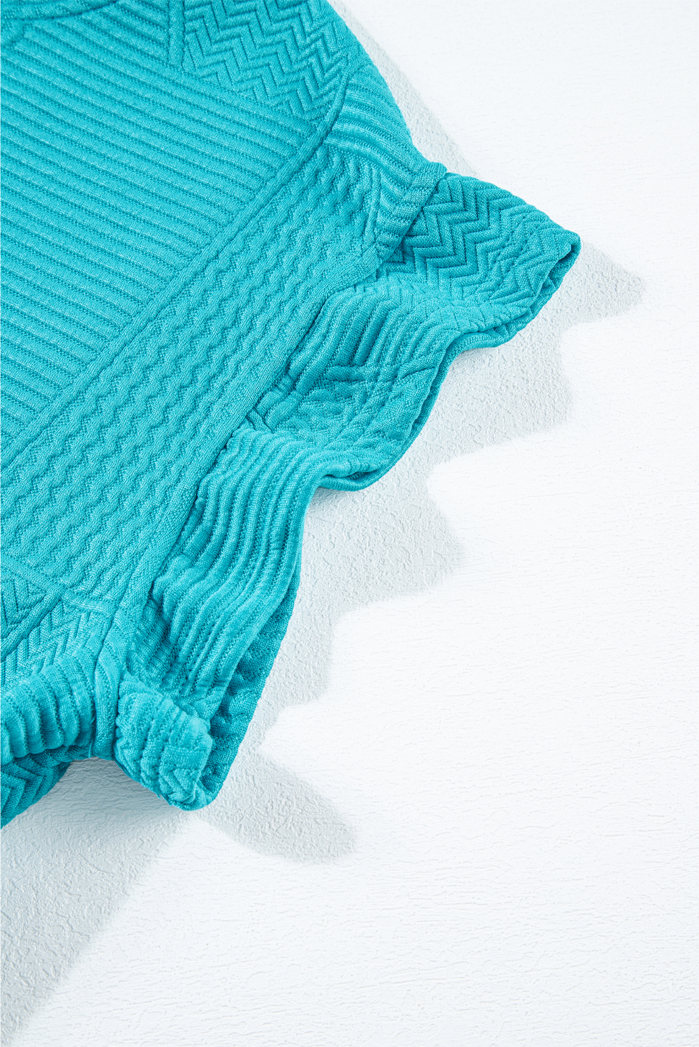 Skobeloff Textured Ruffle Split Top and Drawstring Shorts Set