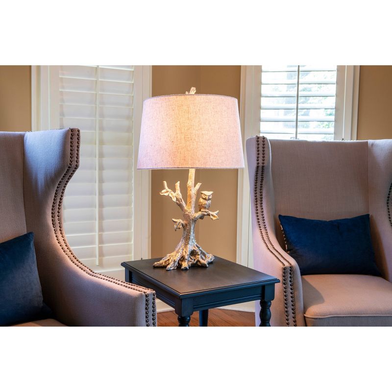27" Textured Resin Owl Table Lamp Silverleaf - Decor Therapy