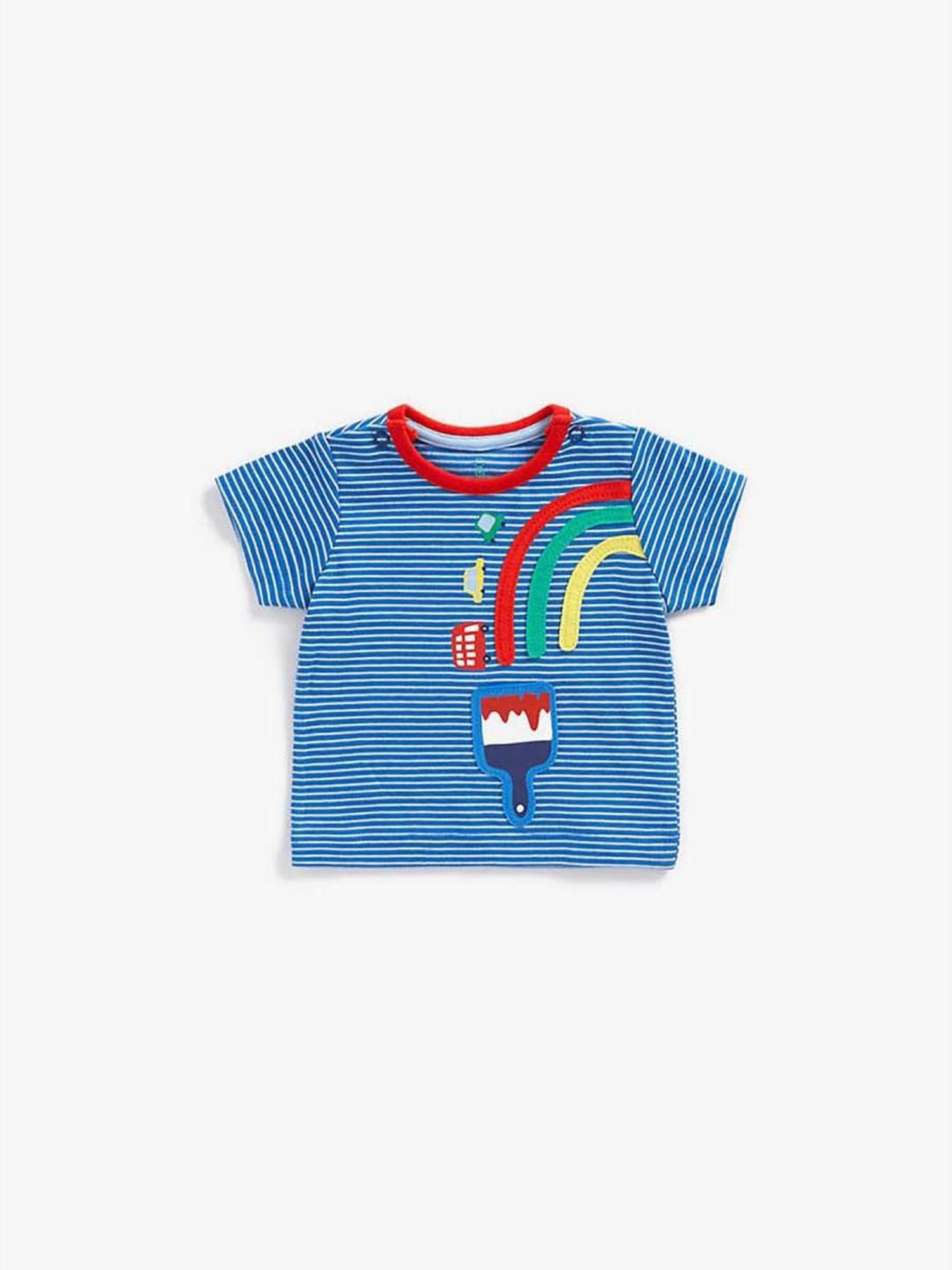 Mothercare Kids Blue & White Cotton Printed T-Shirt (Pack of 2)