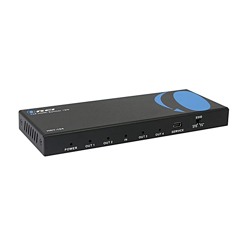 1x4 2.0 HDMI Splitter 2 Ports with Full Ultra HDCP 2.2, 4K at 60Hz & 3D Supports EDID Control - HDY-104, Black