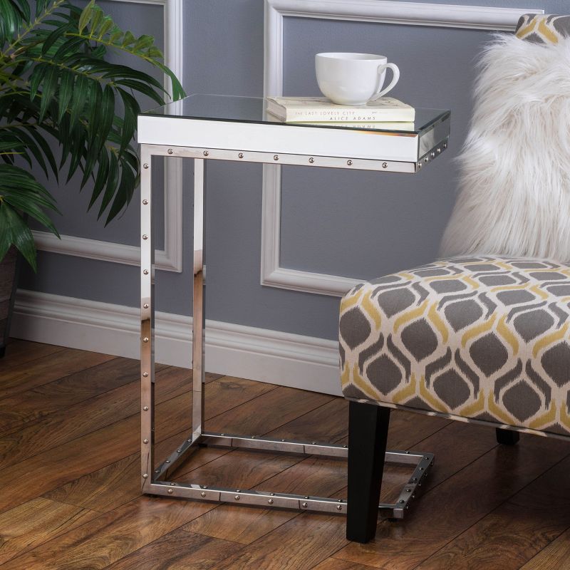 Flynn Side Table with Rivet - Mirror - Christopher Knight Home
