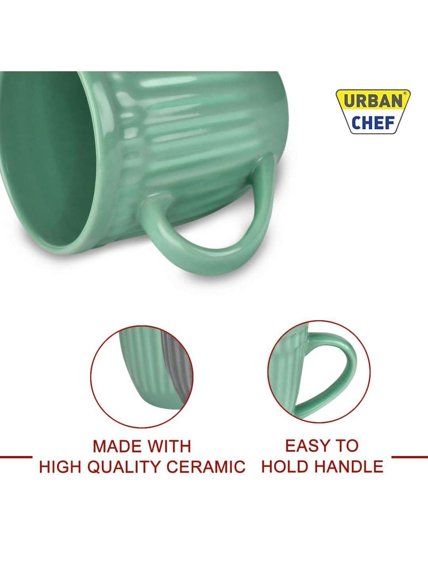 Urban Chef Grey & Green Ceramic Handcrafted Microwave Safe Tea Cup - Set of 2